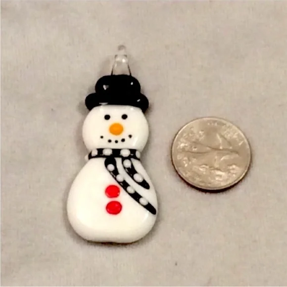 UNBRANDED CHRISTMAS Lampwork BEAD Winter SNOWMAN PENDANT Necklace - Picture 4 of 8
